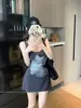 Vestido Falda Corta de Verano 2025 Nuevo para Mujer con Estampado de Gato Pequeño, Cuello en U, Chica Atrevida, Dos Formas de Usar, Moderno
