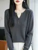 Suéter fino de lana para mujer, elegante diseño semiabierto, estilo vintage de múltiples botones, cuello de tijera, efecto adelgazante, adecuado para el trabajo, y un elegante top de punto
