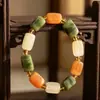 Joyería de jade de seda dorada de Xinjiang de tres colores, cuentas de terrón de azúcar, pulsera de jade colorida para mujer, pulsera de jade para parejas, joyería de jade amarillo natural