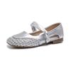 Zapatos Individuales Plateados Transpirables con Corte Hueco Estilo Francés para Mujer, Nuevo Modelo Verano 2025, Elegantes Zapatos Mary Jane con una Correa, Punta Cuadrada y Tacón Bajo