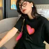 Camiseta de Manga Curta de Seda de Leite 2026 para Verão Feminina, Top Estampado Versátil Preto Soltinho da Moda