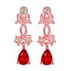 Pendientes colgantes con gemas de doble media luna y temperamento, pendientes de imitación de zafiro natural en forma de flor, pendientes colgantes