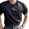 Popular Transfronteiriço Tamanho Europeu Tamanho Grande Waffle Gola Henry Manga Curta Masculino Negócios Seda de Gelo Respirável Camiseta Fábrica Atacado