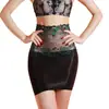 Saia Curta Preta Sedutora de Seda Sexy Hugging Body de Óleo de Cavalo com Renda Cintura Alta Sem Costura Ultra Fina Transparente