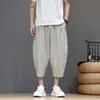 Nuevos pantalones deportivos de estilo chino a rayas retro de corte holgado, pantalones cropped rectos versátiles de estilo nacional para hombre, verano finos talla grande