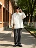 Nueva camisa jacquard de manga larga con estampado de toalla y cuello patchwork estilo chino para hombre, chaqueta casual versátil estilo corte nuevo de otoño para mujer