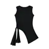 Top de tirantes sexy de estilo americano para mujer, sin mangas, cuello redondo, con dobladillo asimétrico, top de verano con cinturón de corbata, cintas laterales y abertura lateral