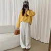 Pantalones cálidos de dos vías pequeños para mujer, nuevo estilo de invierno, forrados de forro polar, engrosados, de cintura alta, buena caída, dobladillo con puño, cálidos, de pierna recta