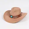 Sombrero de Vaquero Occidental con Patrón Bordado Sombrero Jazz de Ante Sintético Otoño e Invierno Sombrero de Vaquero Occidental Retro Americano Protección Solar
