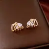Pendientes de Plata Recubiertos de Oro Real de 14K con Aguja de Plata y Circonita en Forma de Gota de Agua Pendientes de Moda Europea y Americana Estilo Simple Pendientes Retro Versátiles para Mujer