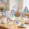 Decorações Espirais Penduradas Coloridas Tema Sereia Tons Azuis Festa Meninas Festa de Aniversário Atmosfera Conjunto de Enfeites Pendurados Decorativos