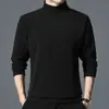 Camiseta Masculina de Manga Longa com Lã Dupla Face, Gola Meia-Alta para Primavera e Outono, Tecido Escovado, Blusa Versátil de Outono
