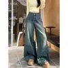 Jeans Retrô Americano de Cintura Alta, Calças Soltas de Comprimento no Chão para Mulheres, Novo Estilo Outono e Inverno, Calças Soltas de Perna Larga Emagrecedoras, Calças Longas Brancas