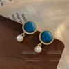 Rio Estrela Brilhante! Brincos de pérola azul de temperamento suave para mulheres Moda de brincos estilo corte retrô francês Pino de prata atacado