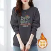 Sudadera sin capucha con estampado de letras retro americano para mujer, nuevo estilo otoño e invierno, forrada de polar, engrosada, versátil, top casual para estudiante, moderno