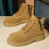 Botas Martin de caña alta para hombre, suela gruesa, que aumentan la altura, con cremallera lateral, estilo nuevo Otoño/Invierno, ropa de trabajo británica, puntera ancha, botas amarillas