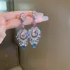 Pendientes Largos con Borla de Cristal de Mariposa de Diamante con Pin Plateado Pendientes Retro Elegantes Europeos y Americanos Pendientes de Lujo Ligero de Alta Gama para Mujer