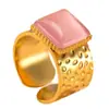 Moda Transfronteriza Joyería de Acero Inoxidable Estilo Retro Simple Anillo Apilable Cuadrado Cuadrado con Presión de Aceite Piedra Natural Anillo de Acero de Titanio