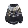 Direto da Fábrica Tendência Solto Casal Veludo Sintético de Visão Falsa Tricô Outono Inverno Bloco de Cores Jacquard Tendência Gola Redonda Suéter Masculino
