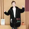 Cárdigan Sudadera Estampada para Mujer Talla Grande, de Longitud Media, Forro Polar, Engrosado, Cálido, Chaqueta con Capucha Oversize