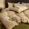 Juego de cuatro piezas retro de invierno tallado de terciopelo de leche engrosado, juego de tres piezas de sábana de cama de franela de coral con forro polar y funda de edredón de felpa