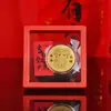 Caja Roja de Empaque San Yang Kai Tai Fortuna Dorada con Adorno de Monedas Doradas, Regalo para Evento de Reunión Anual de Empresa, Lámina de Oro de 999