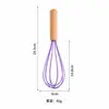 Estoque de fábrica cabo de madeira colorido manual de silicone para espumar creme ferramenta de cozinha para panificação 10 polegadas batedor de ovos manual