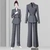 Traje Gris Traje para Mujer en Otoño, Profesional Elegante, Ropa de Trabajo para Recepción de Hotel, Ropa de Trabajo para Departamento de Ventas de Joyería, Elegante