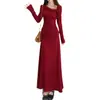 Vestido Asimétrico con Fruncidos Florales Rojos al por Mayor para Mujer, Ropa Interior Transfronteriza de Otoño e Invierno Vestido Largo Línea A