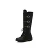 Botas de montaria de salto baixo estilo europeu e americano para comércio exterior transfronteiriço, botas femininas de cano alto com bico redondo plus size para outono e inverno