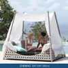 Sofá Cama para Terraço de Villa Casual, Cadeira de Rattan à Prova de Chuva e Sol, Cama Sofá para Banho de Sol em Hotel, Pousada, Férias