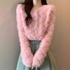 Chaqueta Suéter Estilo Francés para Mujer, Nuevo Otoño e Invierno Estilo Suave Terciopelo de Visón Sintético Cárdigan Corto de Cuello Redondo