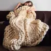 Manta de Tricô Grossa Feita à Mão Transfronteiriça, Manta de Tricô Outono e Inverno, Manta de Lã Personalizada, Manta de Fio Grosso para Aquecimento