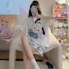 Pijama de Verano para Mujer, Shorts de Manga Corta, Delgado, Dibujos Animados, Lindo, Tallas Grandes, Ropa de Verano para Niñas, Conjunto de Ropa para el Hogar que se Puede Usar Afuera en Verano