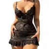 Venta Caliente Transfronteriza Diseño Transparente Nicho Ajuste Delgado Cuello en V Profundo Encaje Tirantes Cubre Cadera Falda Corta Lencería Sexy Tem