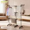Estante plegable de tres niveles para ropa, de pie móvil, perchero multifuncional con ruedas, para apartamentos pequeños, tendedero doméstico
