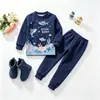 Ropa interior para niños europea y americana, Ropa para niños de primavera, otoño e invierno, Ropa para el hogar, Conjunto de dinosaurios para niños y niñas, Pijama de dos piezas al por mayor