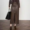 Falda auténtica de cuero genuino Haining para mujer, colección otoño/invierno 2026, estilo coreano, falda midi de piel de oveja con cremallera, diseño ajustado, moderna