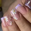 Uñas Vestibles Estilo Europeo y Americano con Degradado Floral, Color Sólido, Realzan el Tono de Piel, Sensación de Alta Gama, Parches de Uñas Postizas Vestibles, Piezas de Uñas Vestibles para Arte de Uñas
