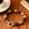Fecho de Anel Zircônia Pérola Tendência Pulseira Pedra Olho de Tigre Maillard para Mulheres Outono e Inverno Pulseira Estilo Retrô Joias de Luxo Leve para Mulheres
