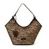 Bolsa de Lona Estilo Coreano Transfronteriza Gran Capacidad Estampado de Leopardo Bolsos de Hombro de Pana Bolsa de Compras Versátil Bolsa