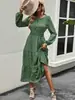 Ropa de Mujer Nueva de Primavera Transfronteriza Estilo Bohemio Retro Floral de Gama Alta Elegante Vestido de Manga Larga Adelgazante