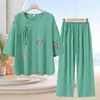 Conjunto de Ropa de Casa de Algodón y Seda para Mujeres de Mediana Edad y Mayores, Pijama de Dos Piezas Estilo Nacional para Abuela, Verano