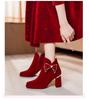 Nuevos Zapatos de Boda 2025 para Mujer, Zapatos de Boda Nupciales de Tacón Grueso, Botas, Vestido de Boda Traje Rojo Xiuhe, Botines de Tacón Medio y Alto de Dos Usos