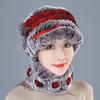 Gorro de piel de conejo Rex para mujer, estilo coreano de invierno, grueso y cálido, bufanda de punto de piel de zorro, conjunto de gorro