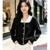 Cárdigan de punto de manga larga con solapa de color de contraste para mujer, nueva prenda exterior dulce de primavera y otoño 2026, top suéter ajustado con cuello de muñeca