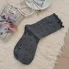 Auricularius Calcetines de Rizo de Punto de Onda de Borde para Mujer Calcetines de Media Caña Calcetines de Algodón de Moda Calcetín de Ballet Japonés Fino de Verano