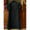 En Stock, Directo del Fabricante, Nuevo Color Sólido, Alta Calidad, Falda Corta Única con Mangas Abullonadas y Vestido de Cuello Redondo para Mujer
