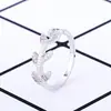 Anillo Abierto Cruzado de Rama de Olivo con Diamantes Completos, Anillo de Hoja de Nicho de Comercio Exterior con un Diseño Único, Regalo para Novia, Joyería para el Festival Qixi