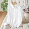 Camisa de Algodão com Gola Cocoon de Manga Longa para Mulheres Design Primavera e Outono 2026 Top Plissado Exquisito Camisa de Algodão Puro para o Trabalho